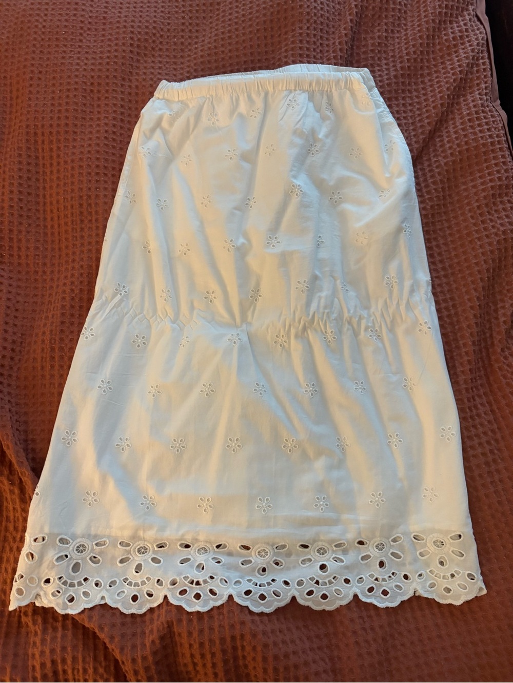 Old Navy White Eyelet Midi Skirt with Scalloped Hem